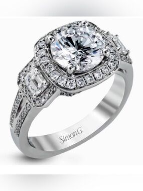 Simon G. 18k White Gold Halo Diamond Engagement Ring Setting. EUC!